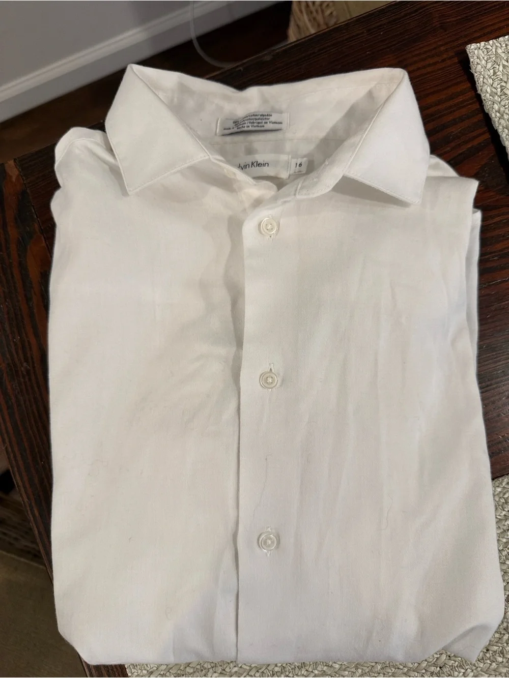 Calvin Klein White Lightweight Button-Up Shirt boys size 16